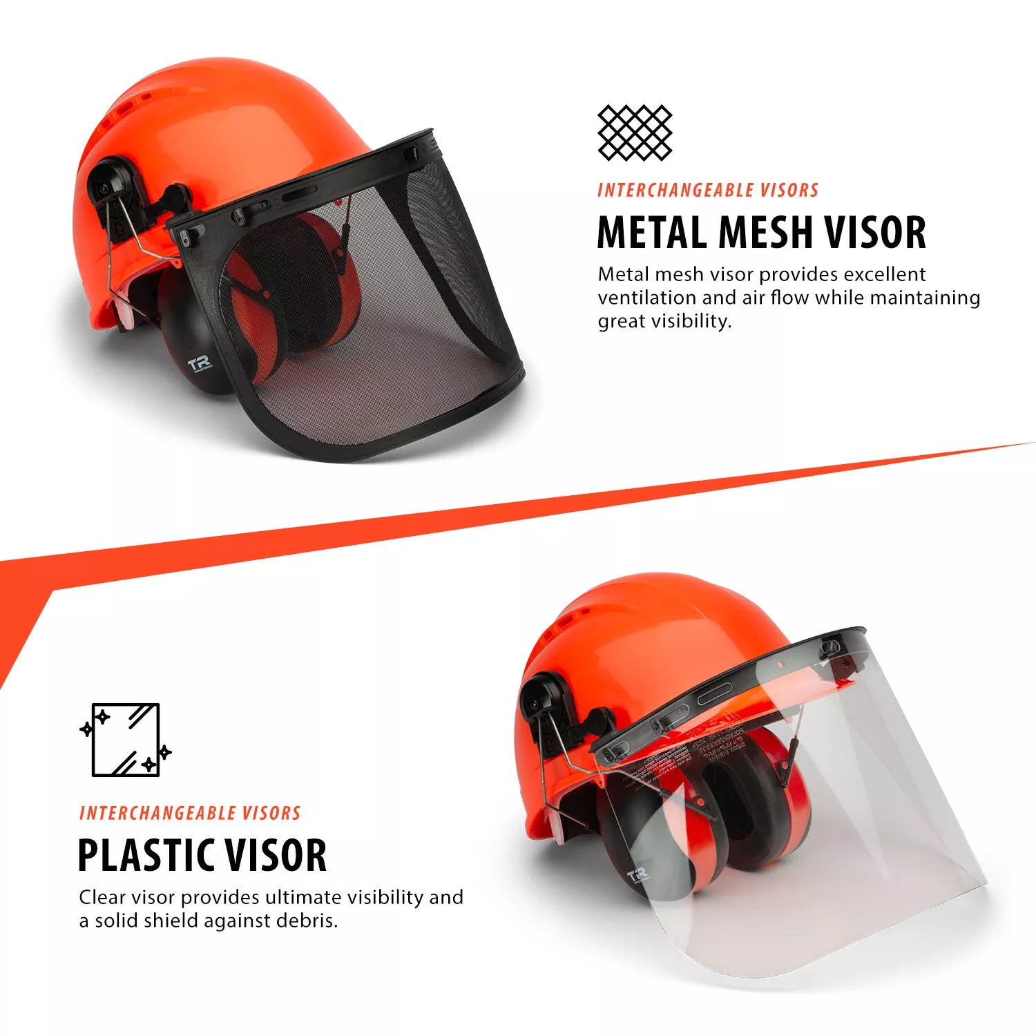 Forestry safety helmet with integrated hearing protection system by TheAlphaTrekking, featuring a durable hard shell and adjustable straps.
