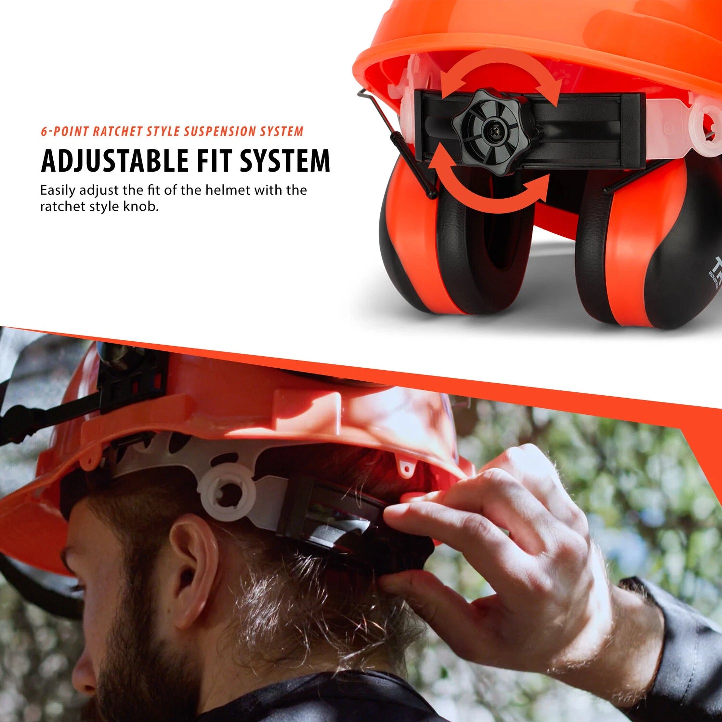 Forestry safety helmet with integrated hearing protection system by TheAlphaTrekking, featuring a durable design for outdoor work.