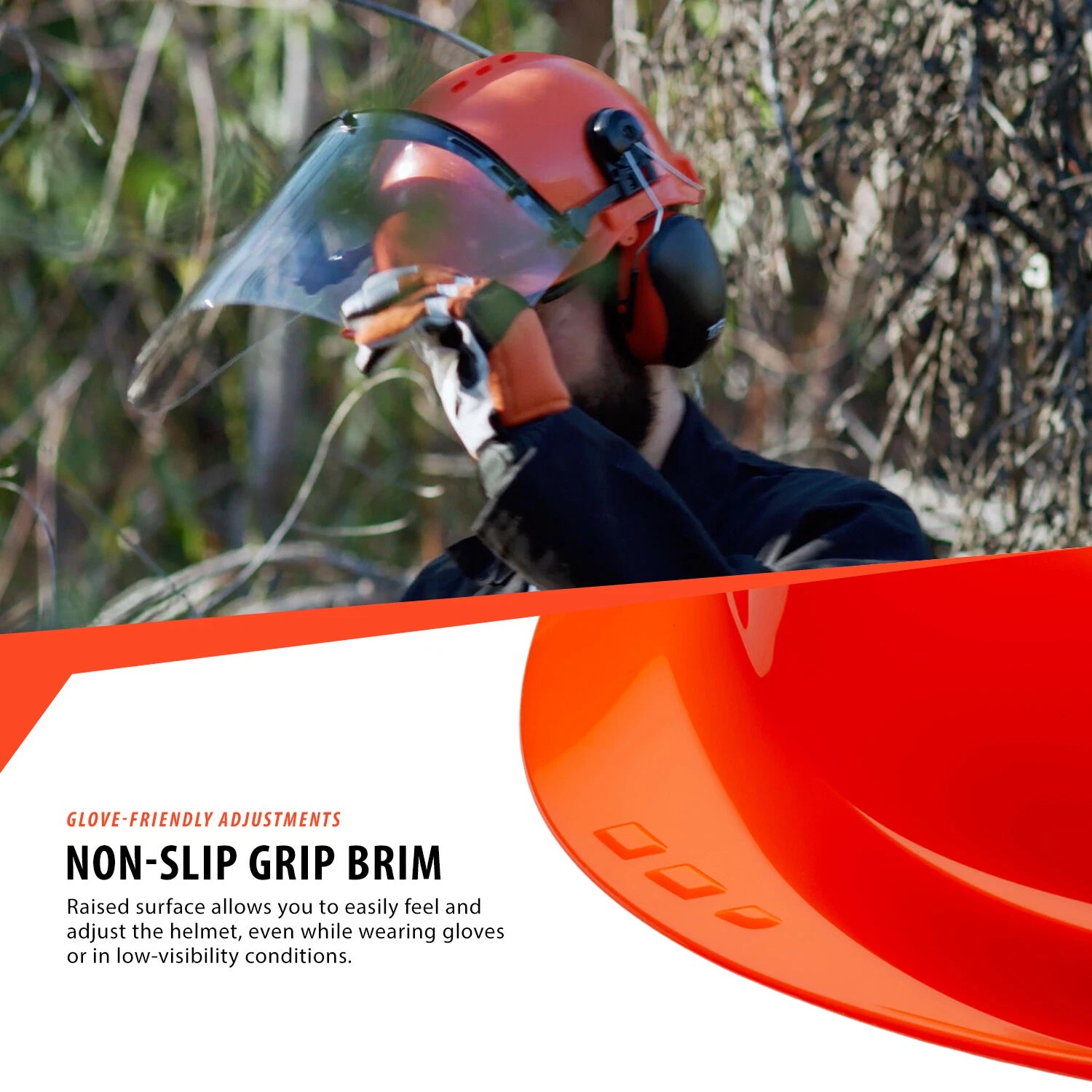 Forestry safety helmet with integrated hearing protection system by TheAlphaTrekking, featuring adjustable straps and impact-resistant design.