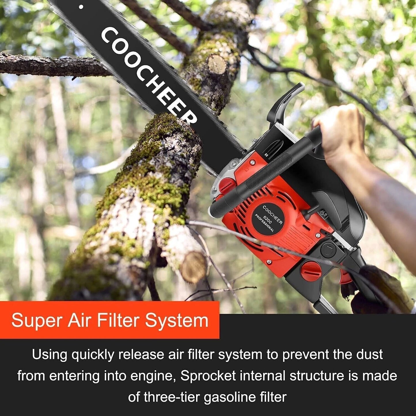 62cc 4.0HP Chainsaw 20" Bar Powered Engine 2 Cycle Gasoline Chain Saw