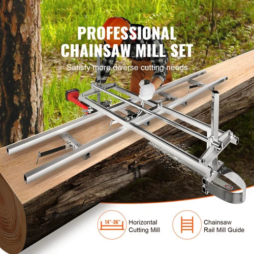 Alaskan-Style 14”–36” Heavy-Duty Portable Chainsaw Sawmill with 9/12/15-Foot Milling Rail System