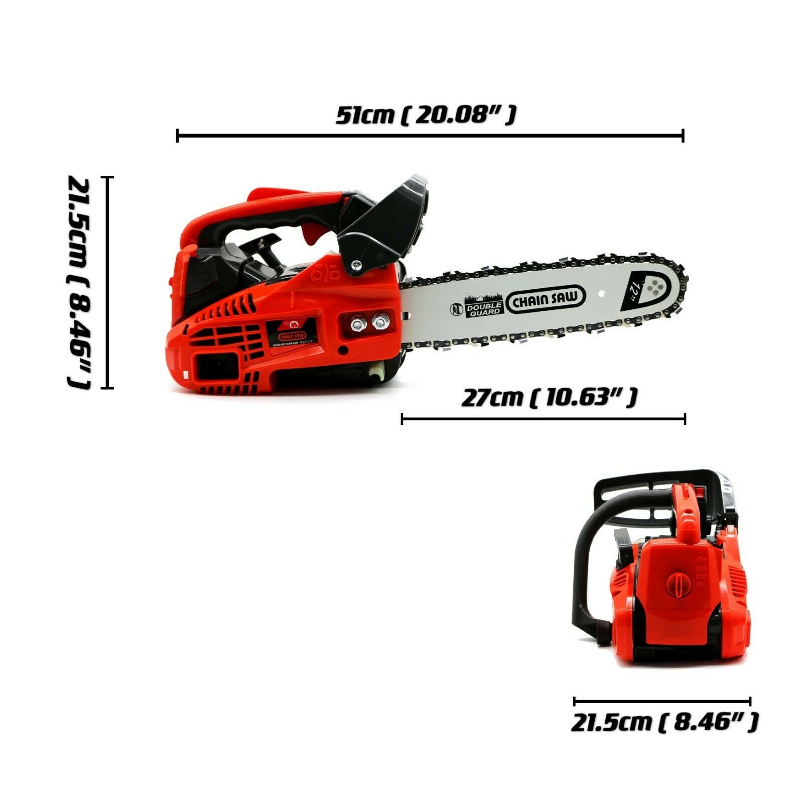 25.4CC Gas Chainsaw Top Handle Gasoline Powered Chain Saw 2 - Stroke 1KW 12'' Bar - TheAlphaTrekking